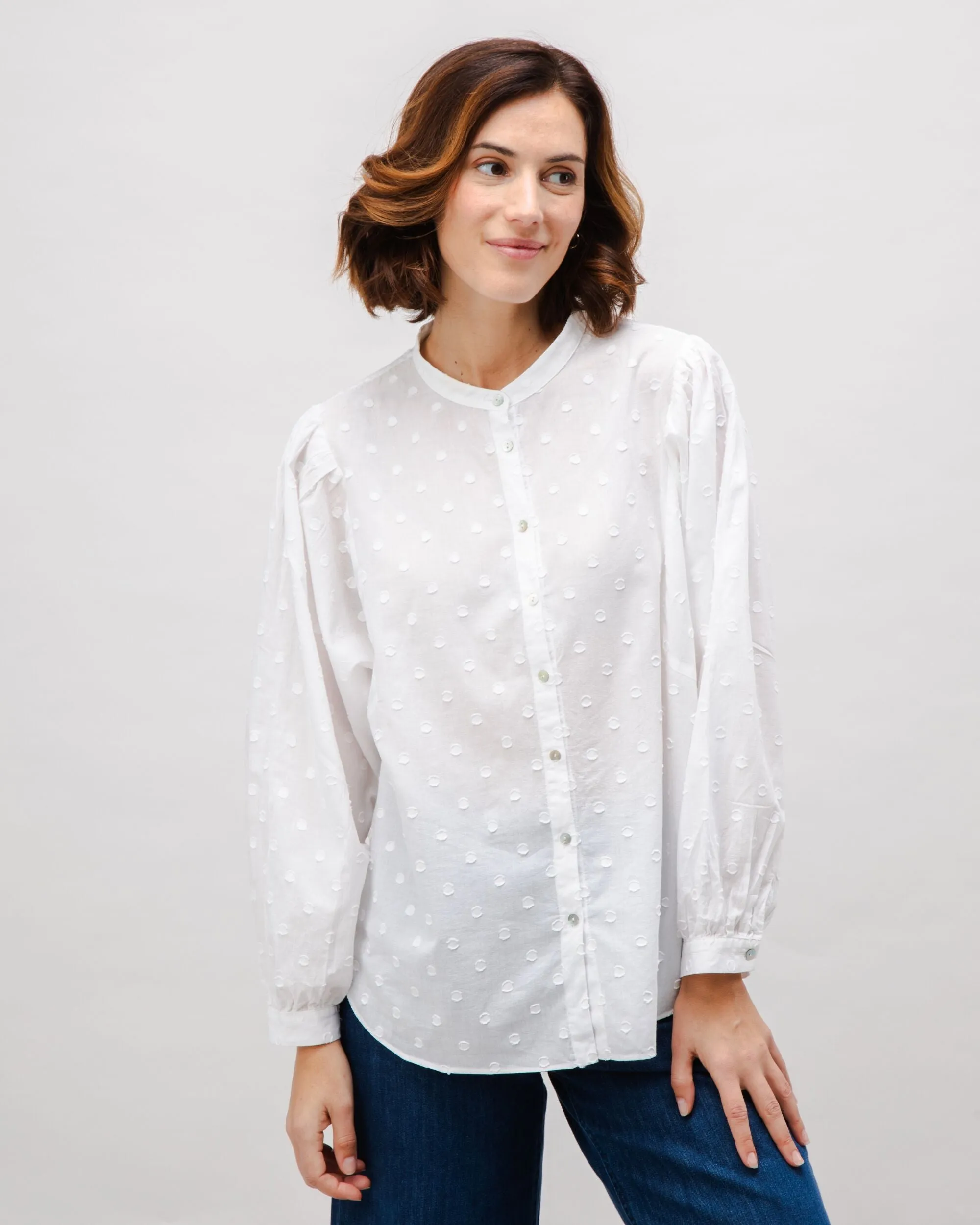 Ultimate Wear Polka Dot Romantic Cotton Blouse White