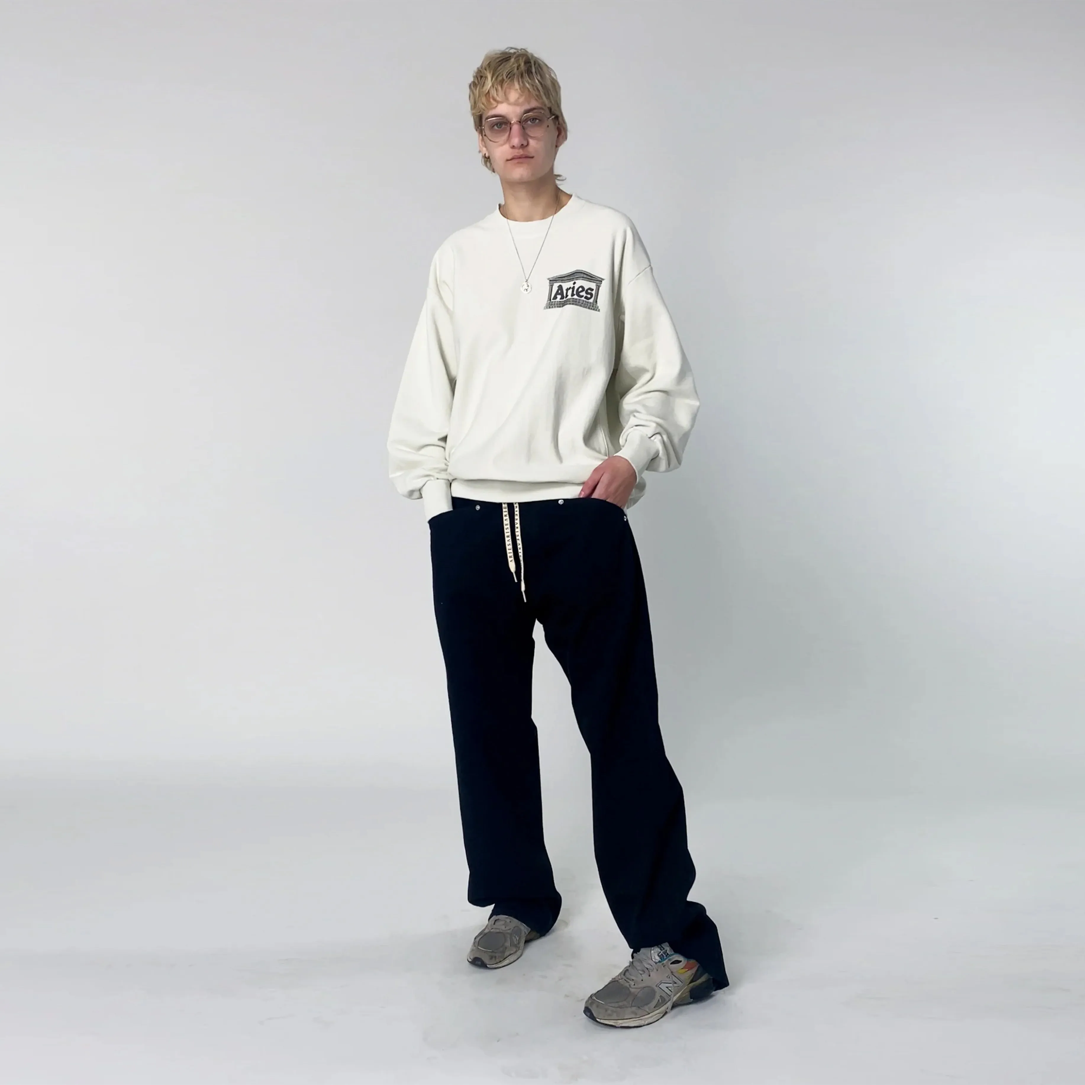 Aries Womens Premium Aged Temple Sweatshirt Off White Everyday Look short sleeves