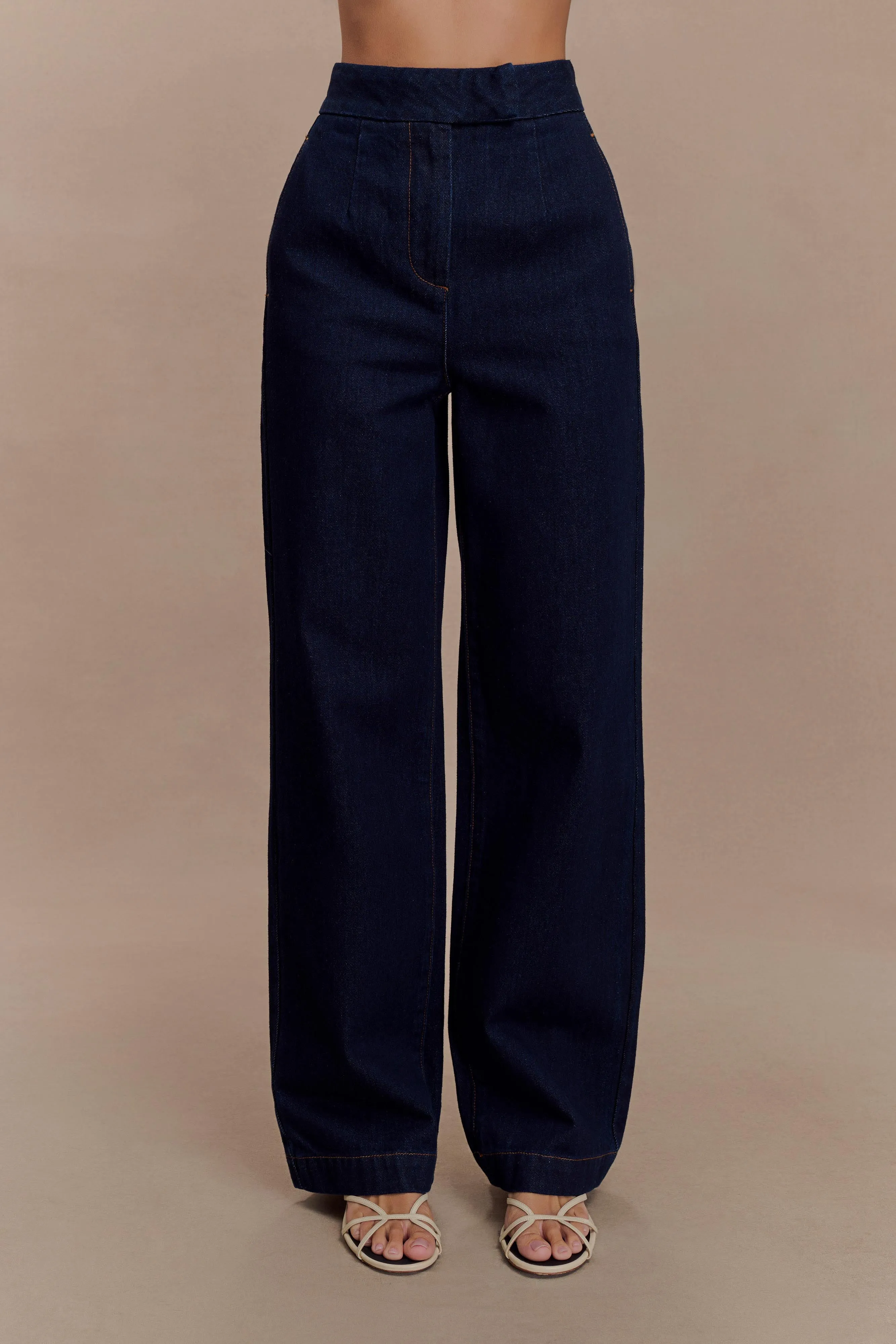 Rayne Wide Leg Denim Jeans - Indigo Blue Pre Shrunk Fabric