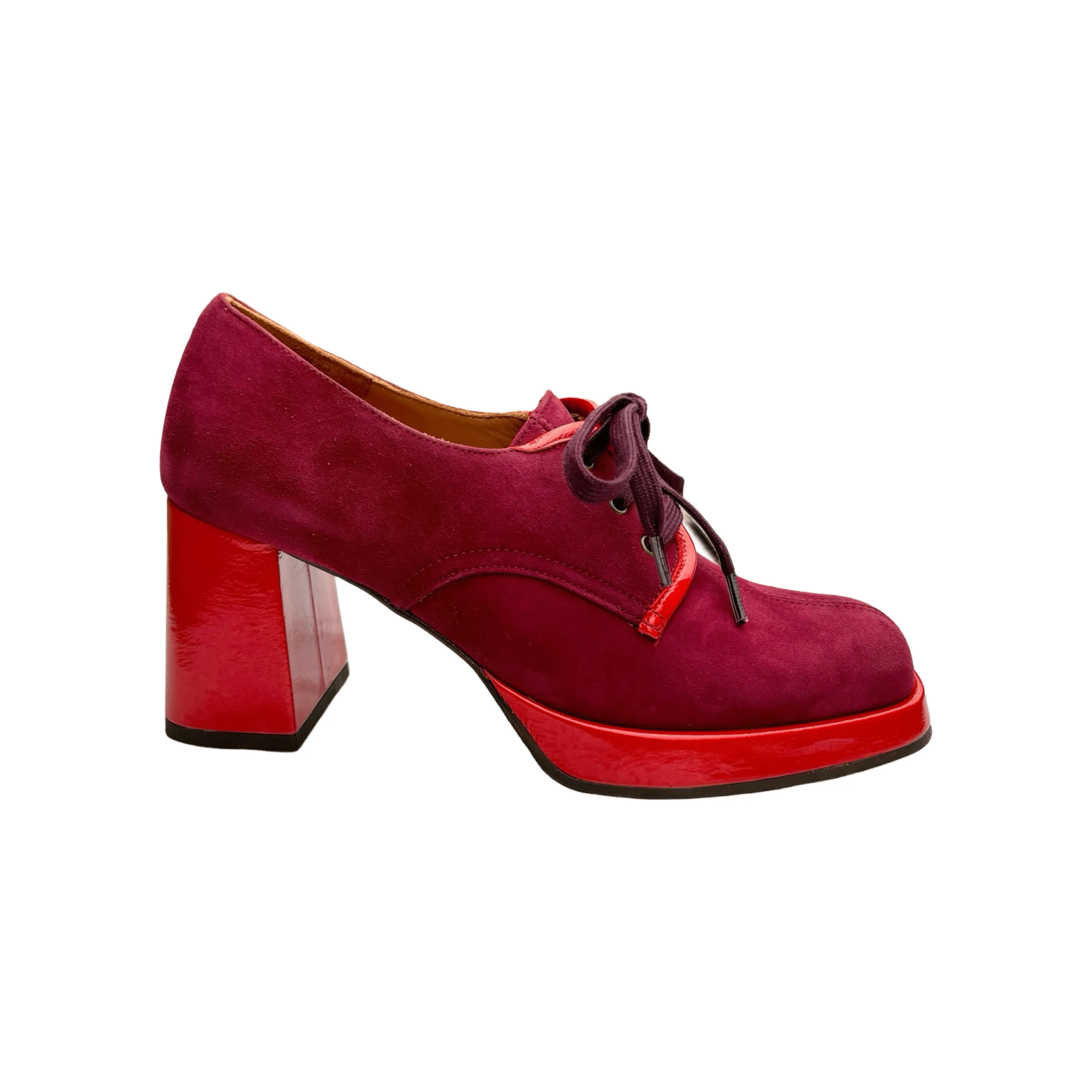 Kasia Granate Suede Lace Up Heel Water Resistant Construction Spanish Bold