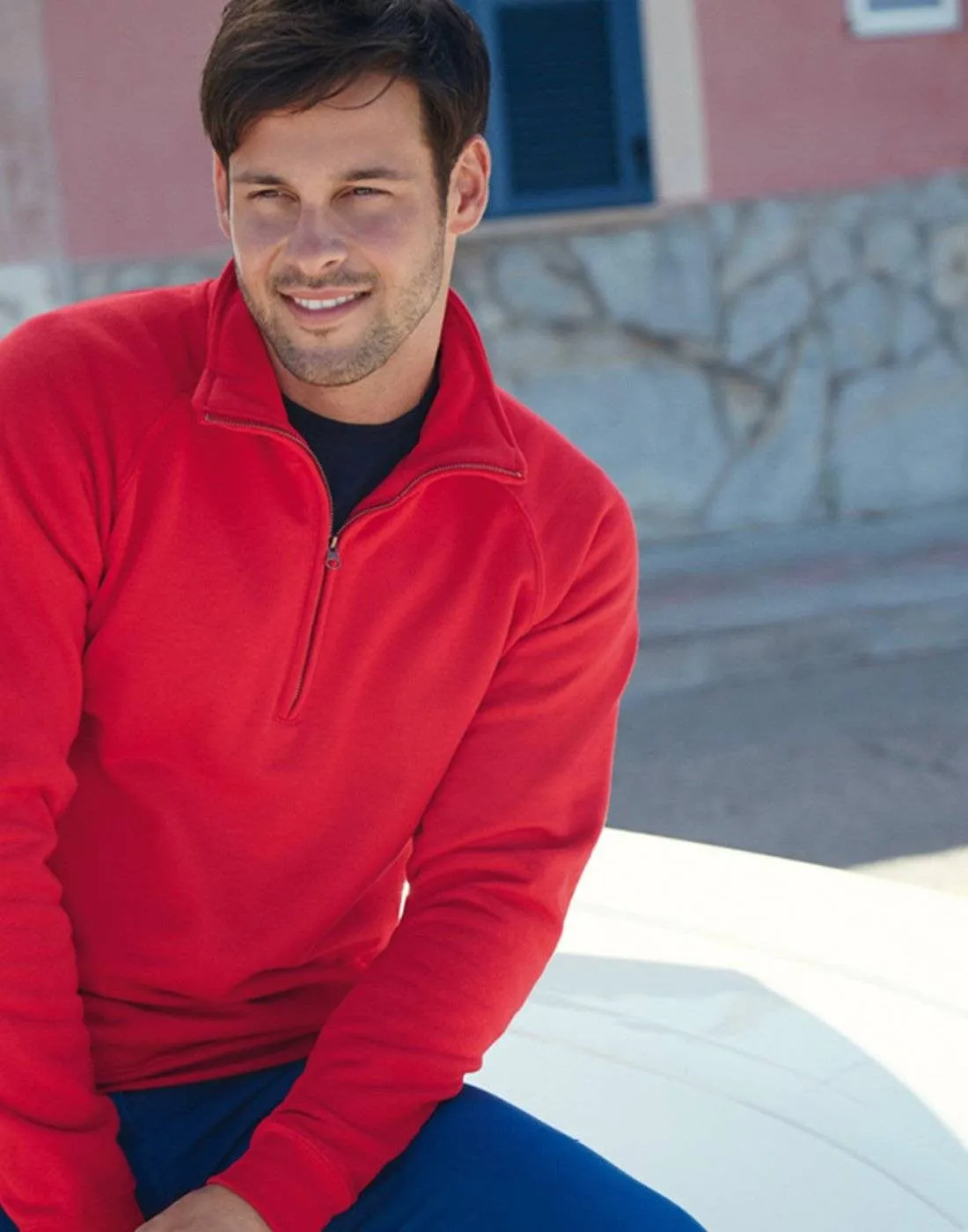 Premium Zip Neck Sweat | BOTTLE GREEN vacation wear