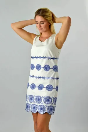 Embroidered Sleeveless Scallop Hem Dress Polished Wear Simple Shape