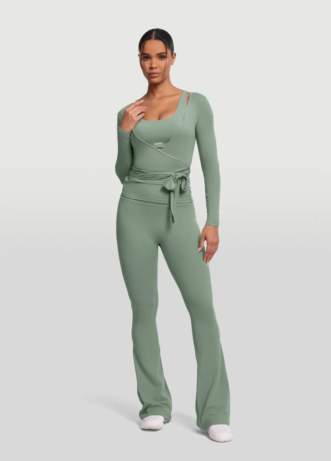 Seamless Pilates Wrap Top Recycled Polyester Thread Stylish Comfort