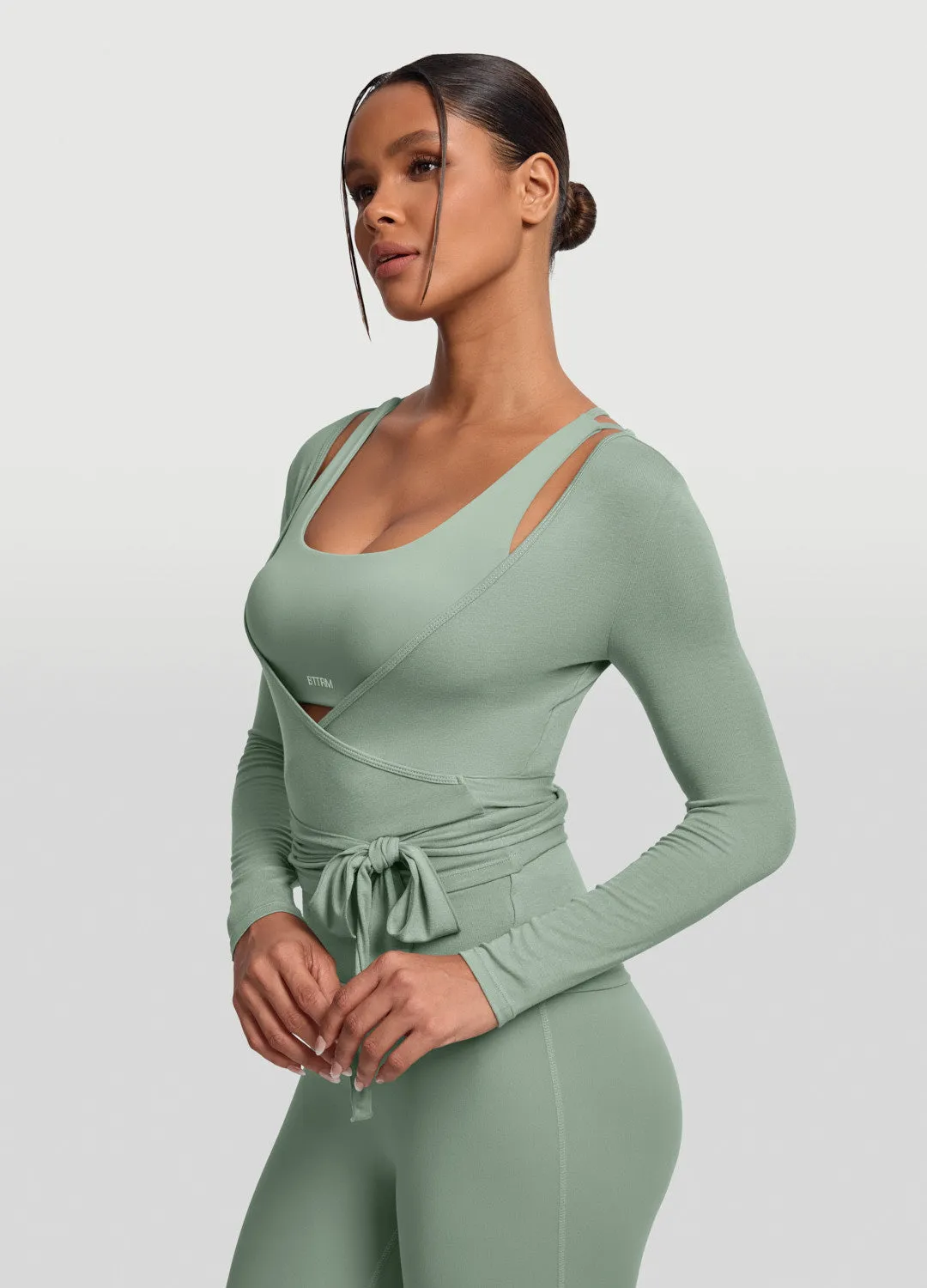 Heather Texture Finish Seamless Pilates Wrap Top