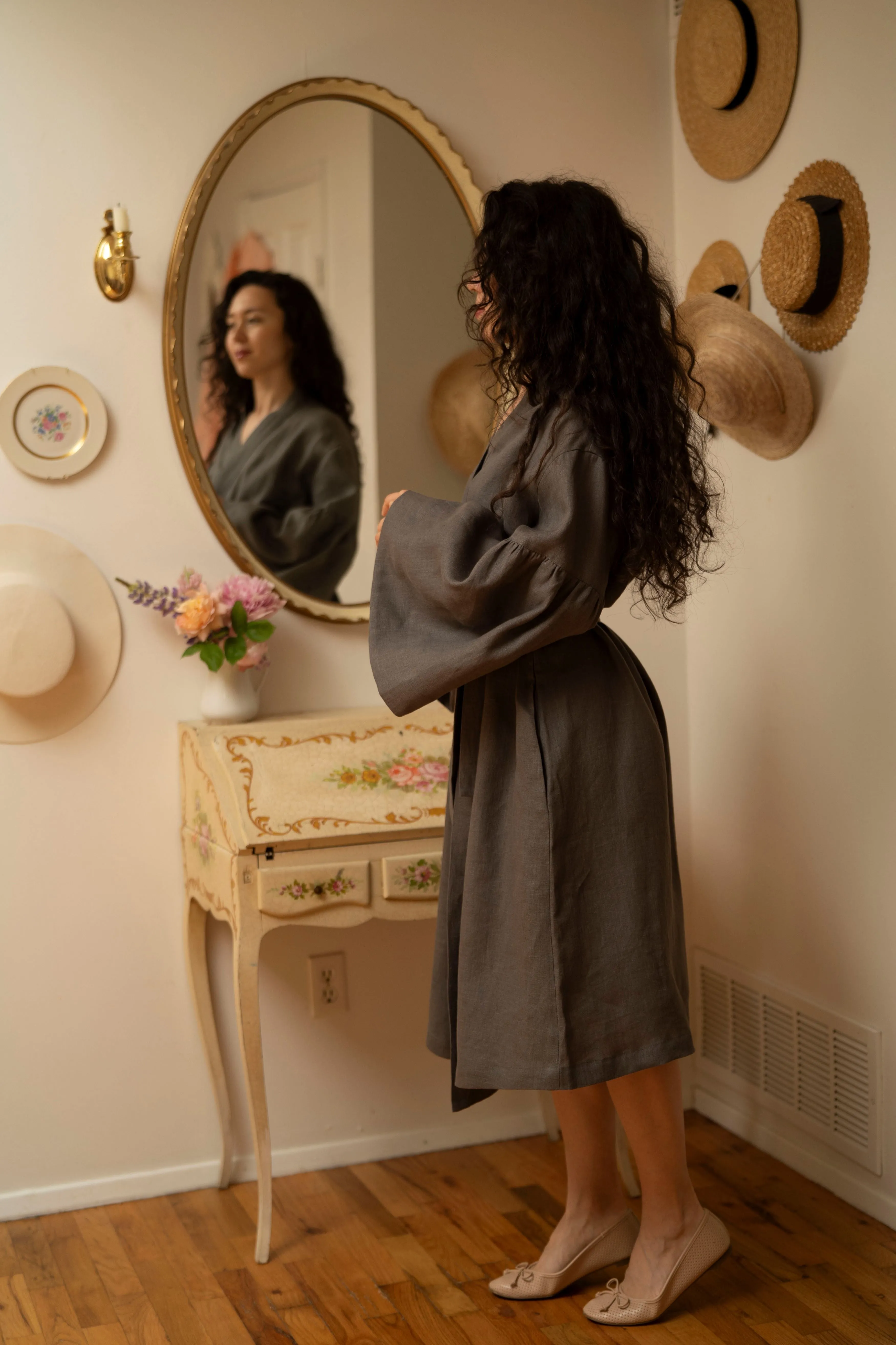 Subtle Mood Ready to Ship | Linen Breeze Robe in Dark Grey