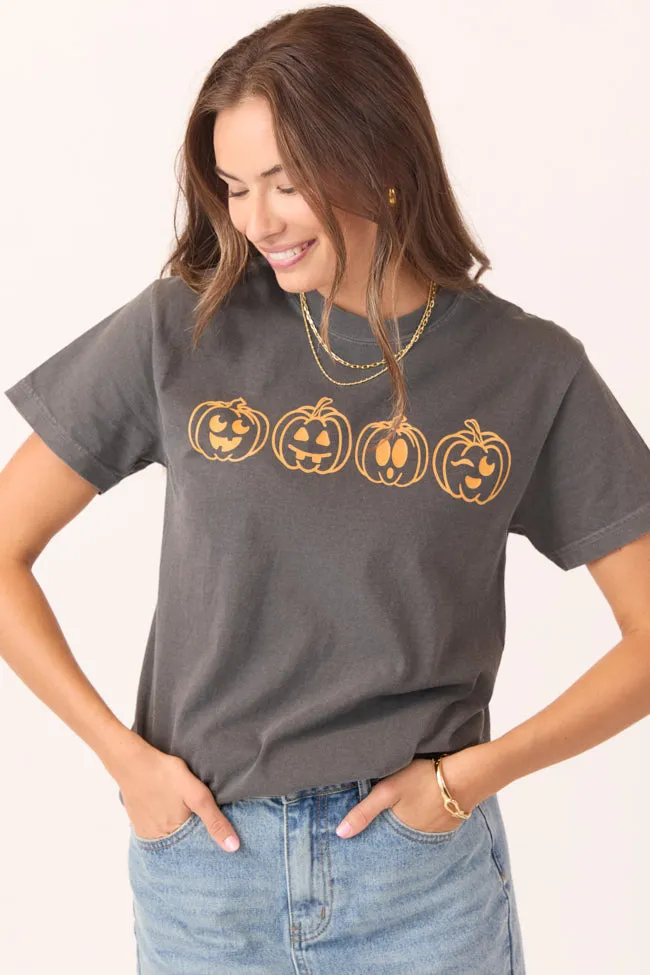 Relaxed Comfort Fit FadeResistantPrint Pumpkin Faces Dark Grey Graphic Tee SALE