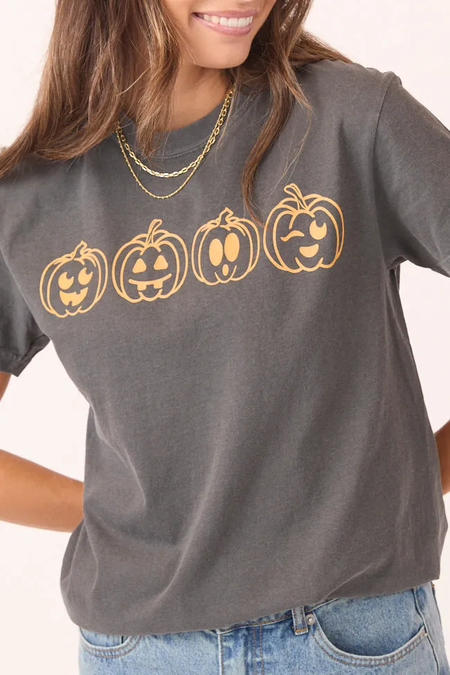 Pumpkin Faces Dark Grey Graphic Tee SALE Everyday Fashion Practical Design