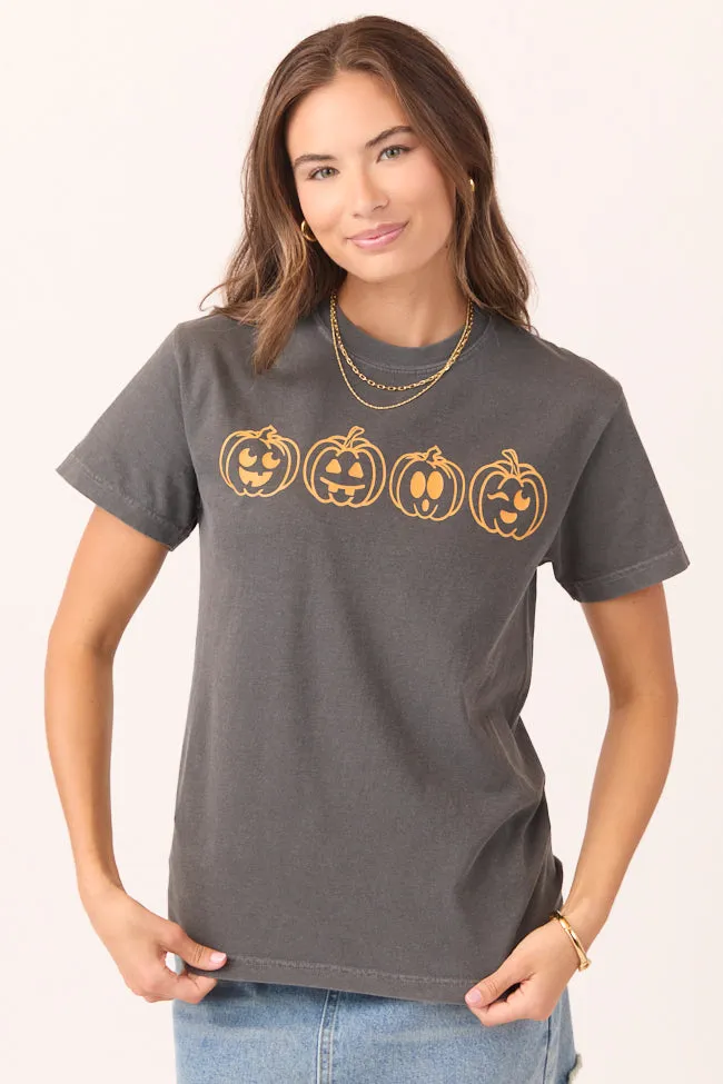 Light Wear Pumpkin Faces Dark Grey Graphic Tee SALE