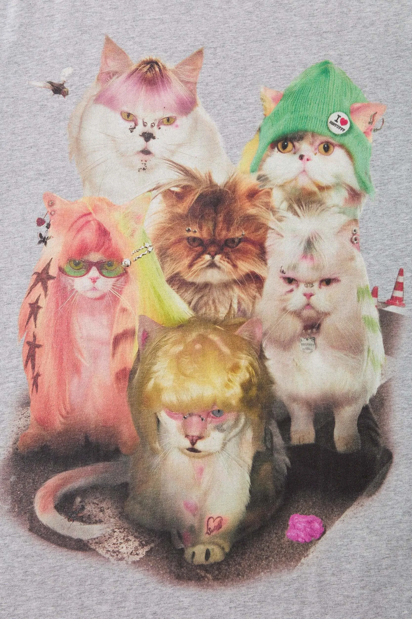 Punk Cats Tee Breezy Design crew neck