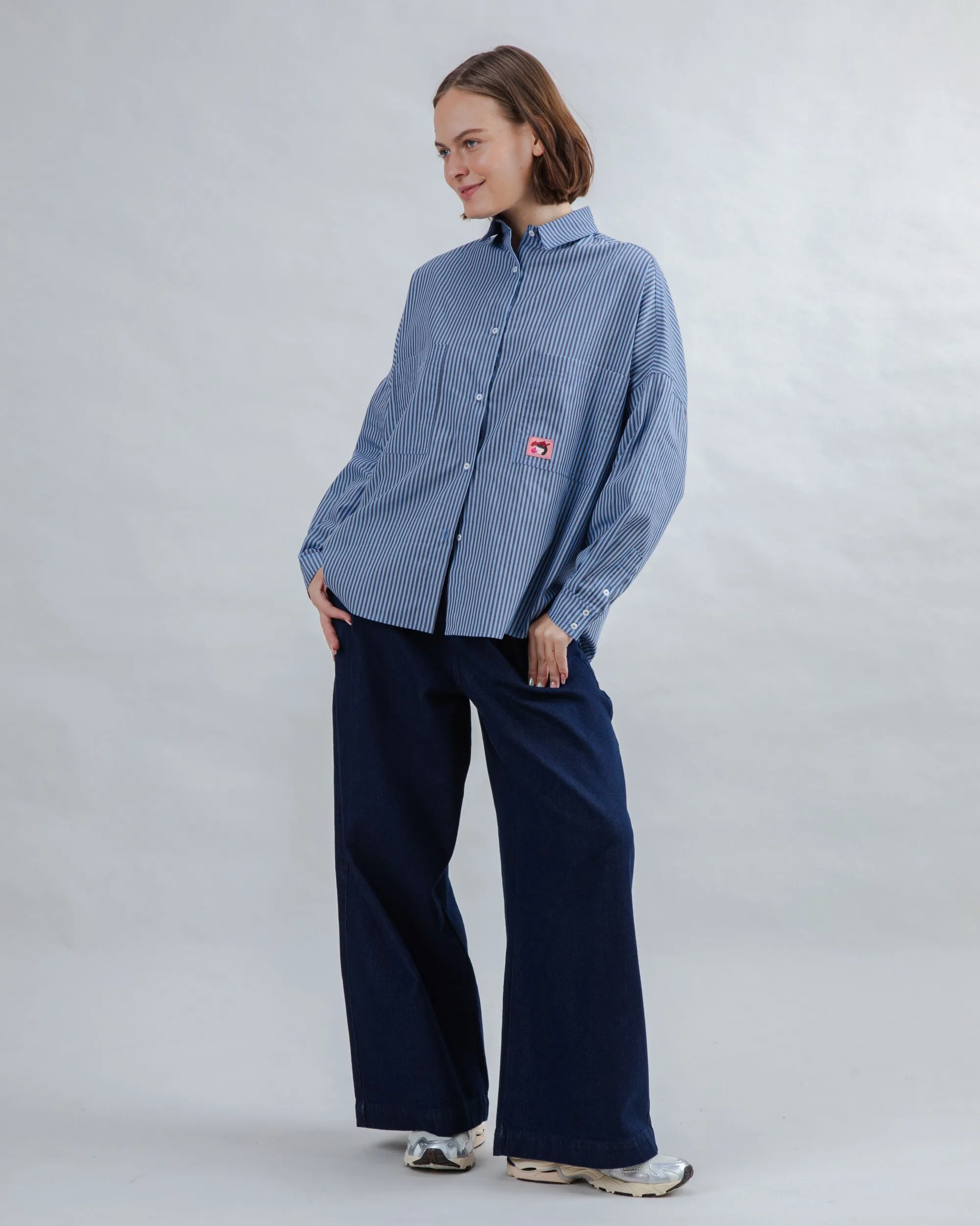 Fun and Playful Oversize Stripes Gum Shirt