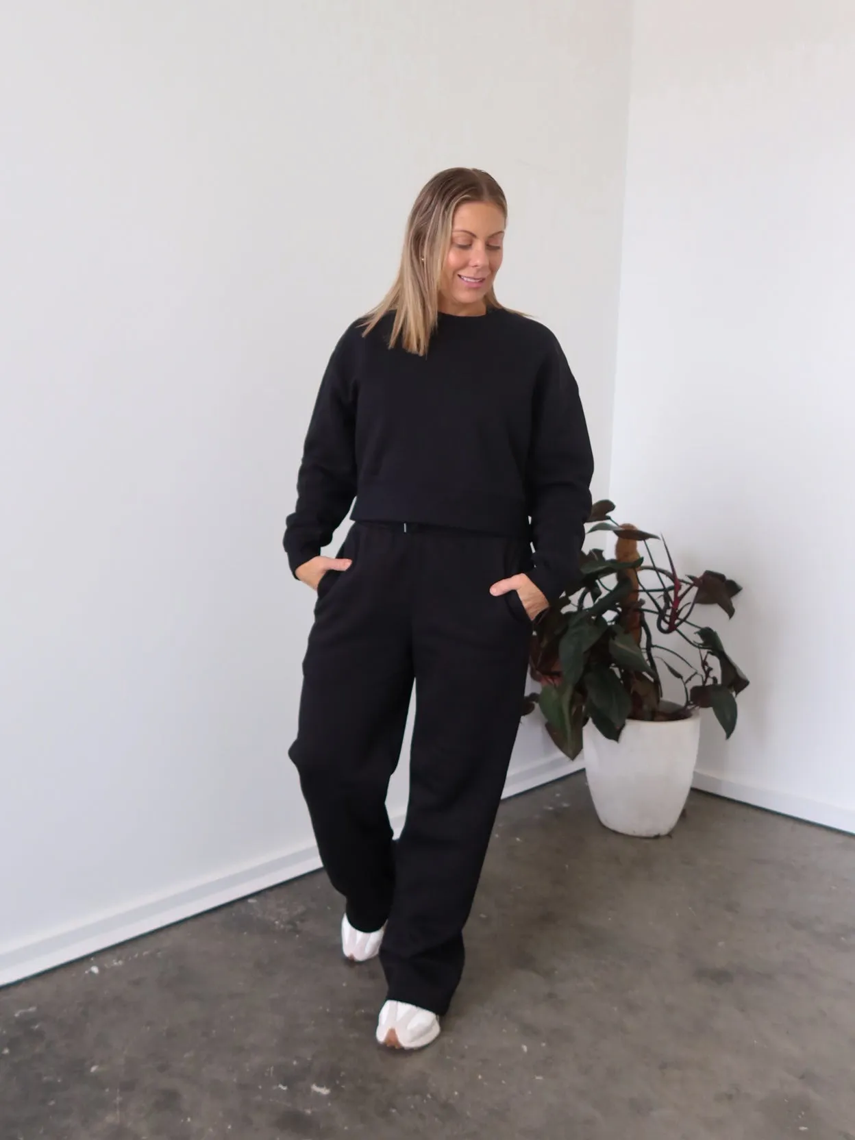 Freedom Motion Comfortable Stretch Chase Wide Leg Track Pants - Black