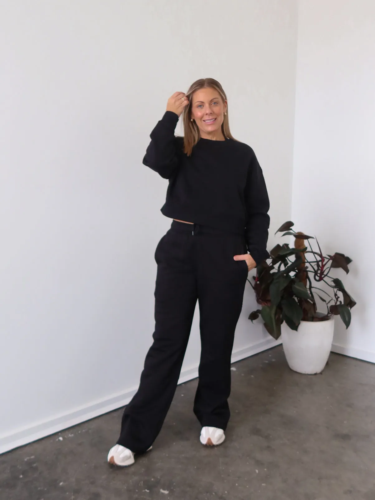 Chase Wide Leg Track Pants - Black Flexible Knee Panels Sweat Wicking Lining