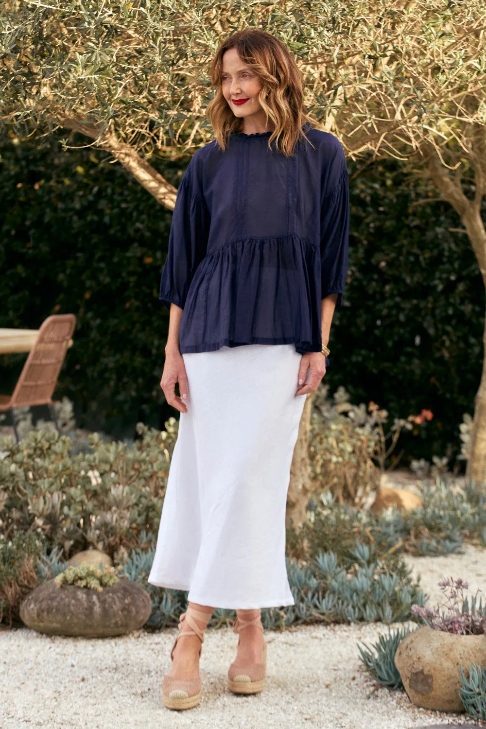 Coco Cotton Silk Blouse in Navy Perfect Fit Trendy Vibe