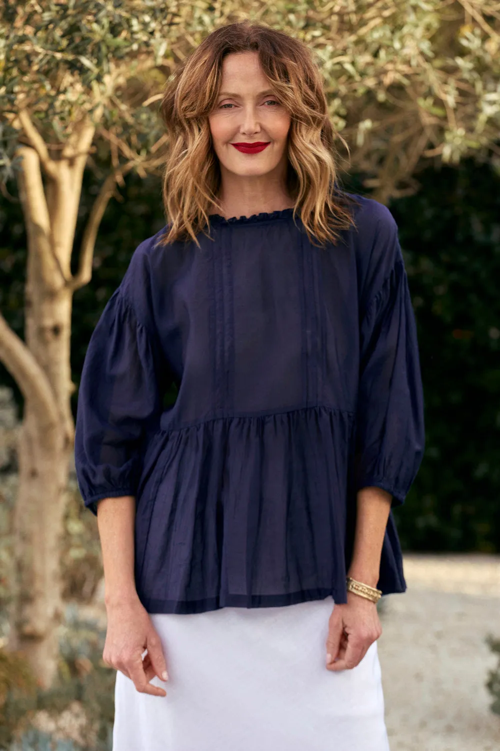 Coco Cotton Silk Blouse in Navy Day-to-Day Comfort