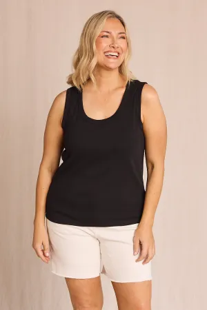 Smooth Jersey Texture Adrift Ribbed Singlet in Black