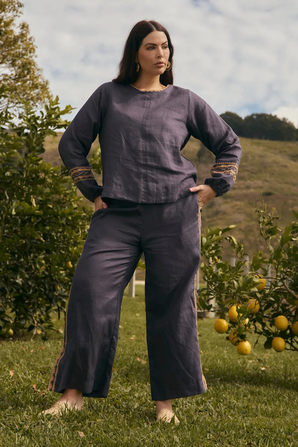 baby shower Audrey Linen Blouse in Slate