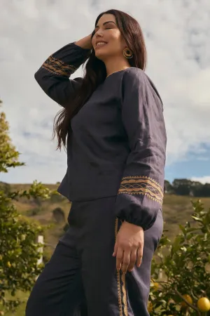 Audrey Linen Blouse in Slate StretchReinforcedArmholes