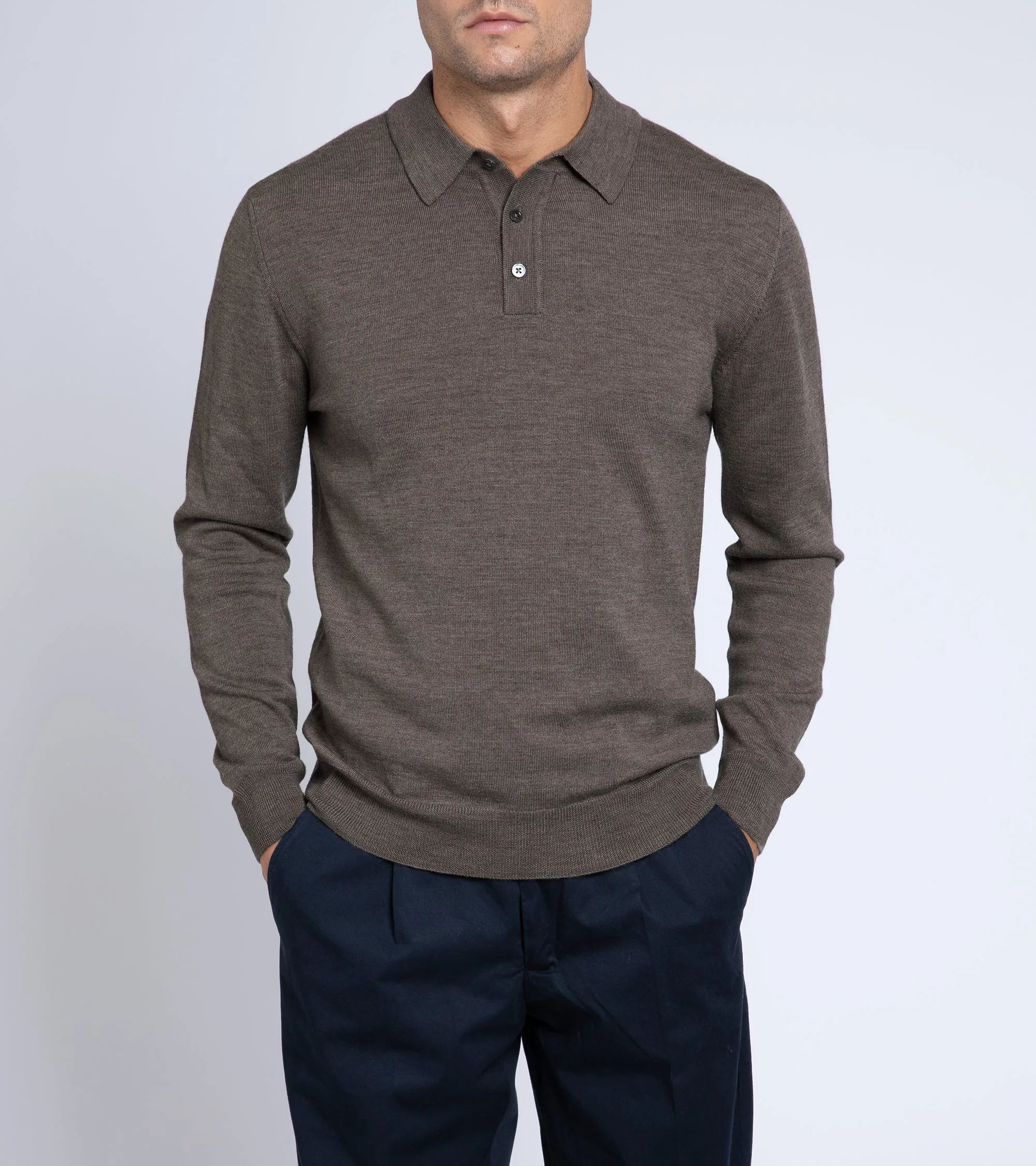 LowProfile Fasteners Fantasy Mood Trunk Enford Merino Knit Long Sleeve Polo Shirt: Mink