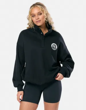 Snap Collar Varsity Sweatshirt in Black Snug Wear Minimal Staple