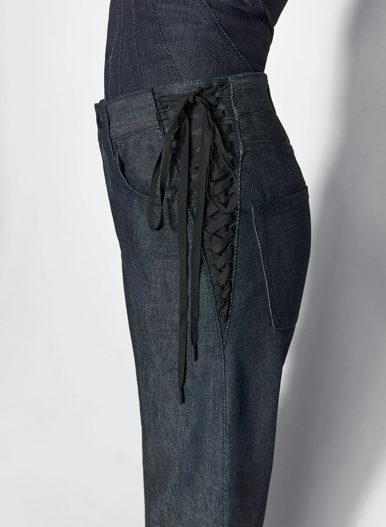 raw blue laced-up straight leg jeans Casual Comfort Fit Versatile Fit