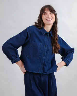 Raw Denim Boxy Shirt Blue Comfy Stretch Wear Easy-to-Style Top
