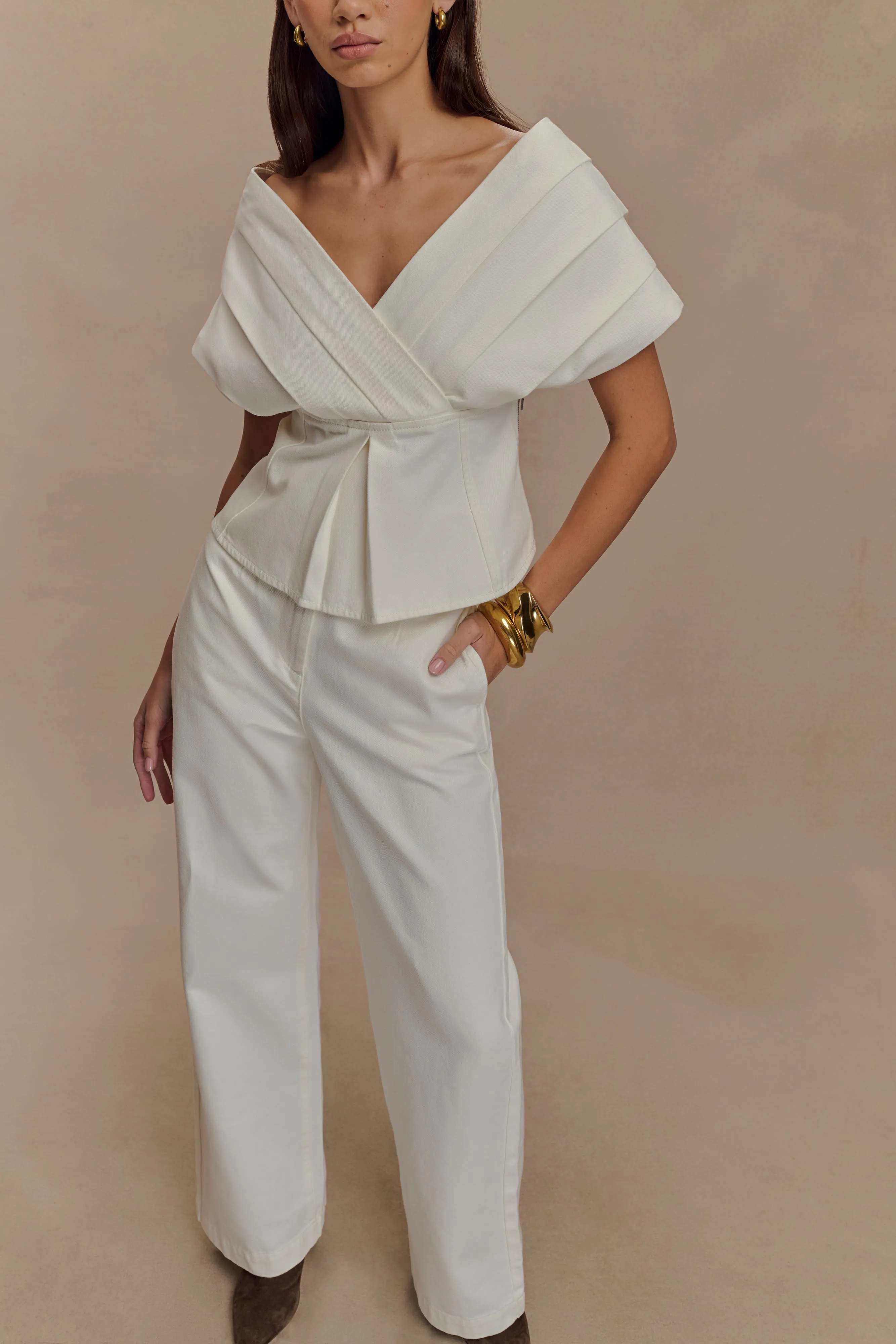 Street Fashion Affordable Student Outfit Earthy Rayne Wide Leg Denim Jeans - White