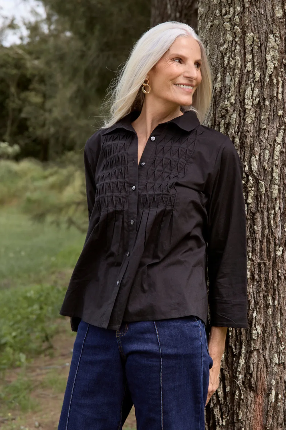 Vivienne Pintuck Blouse in Black Eco Certified Textile