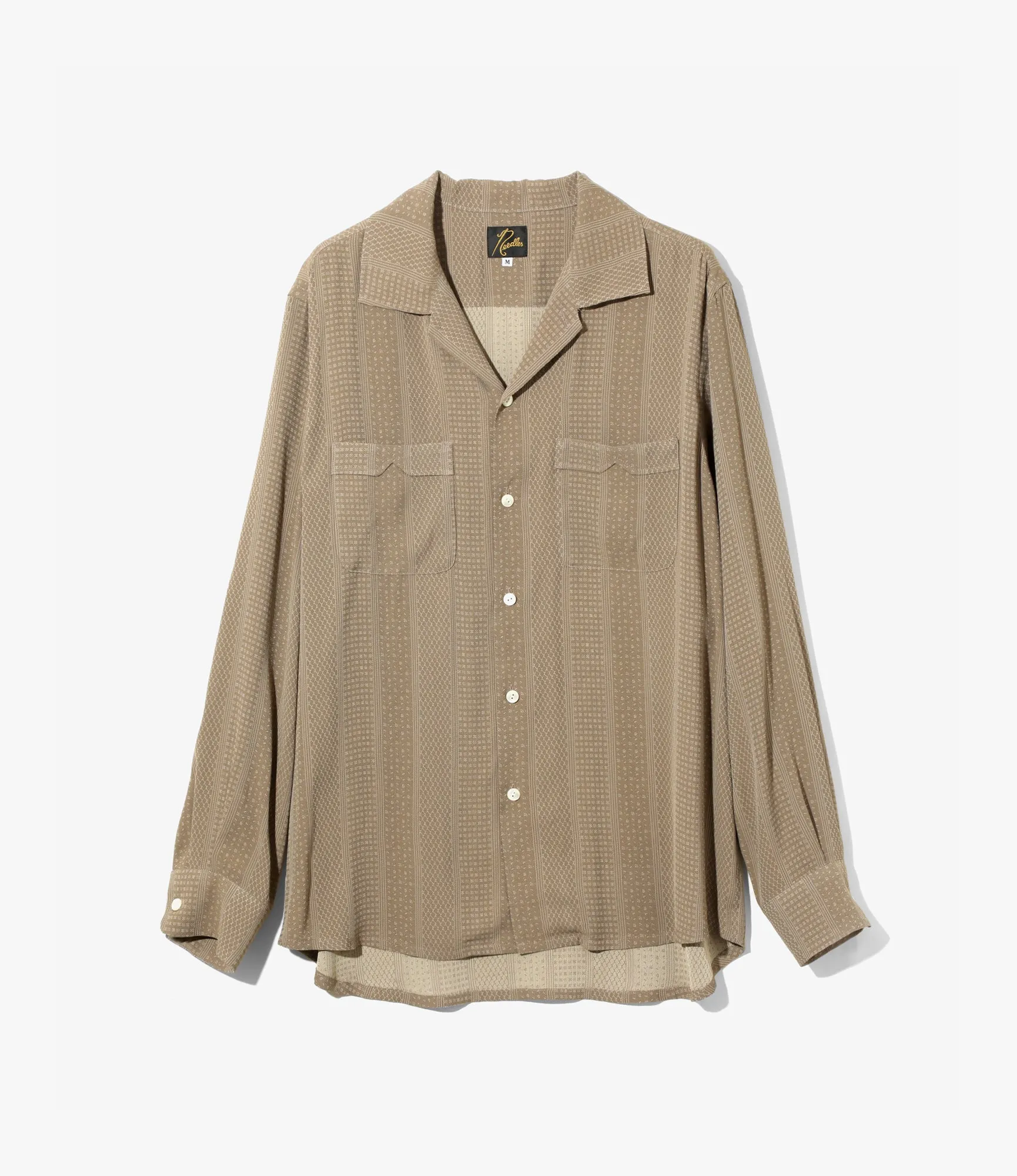 Open Collar Shirt ?C Brown Foulard Stripe Jacquard Quick Change Easy Fit