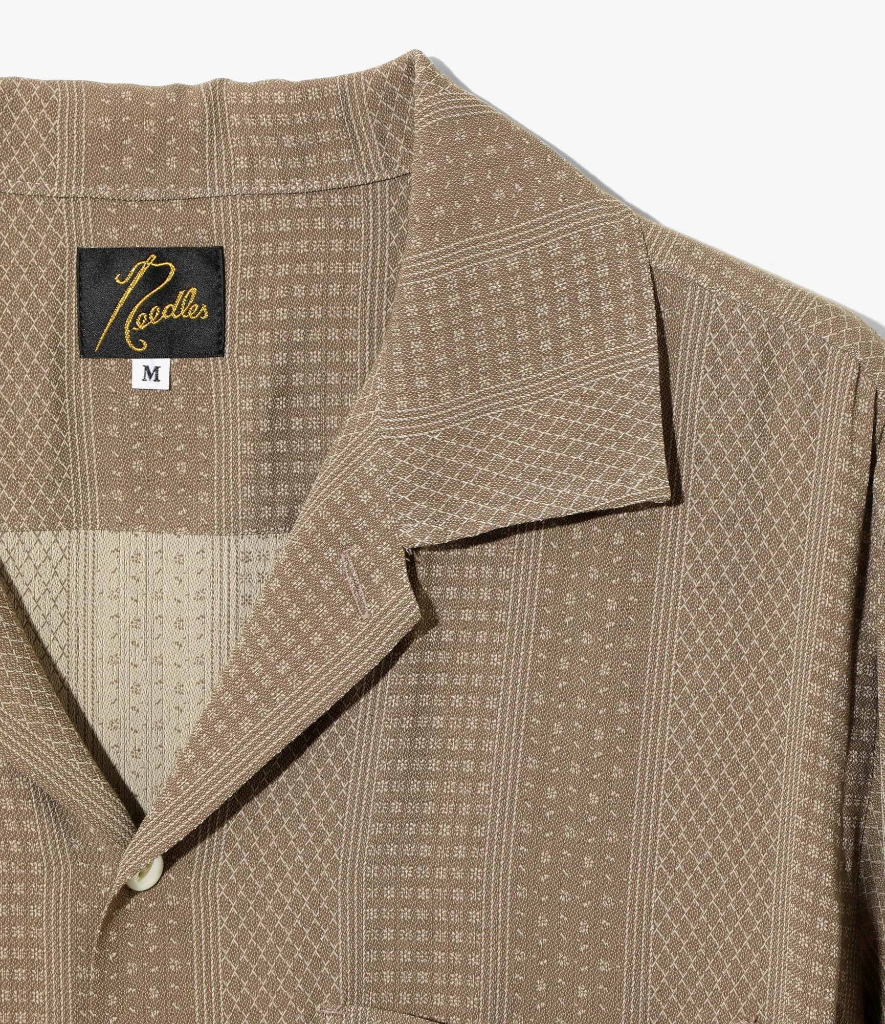 Breathable mesh lining Open Collar Shirt ?C Brown Foulard Stripe Jacquard