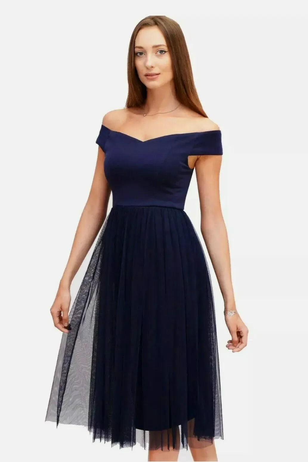 Stylish Waist Fit Bardot Midi Dress