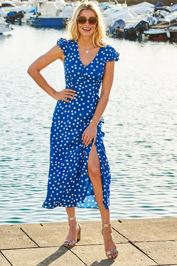 Nordic Plain Relax Form Frill Wrap Polka Dot Dress