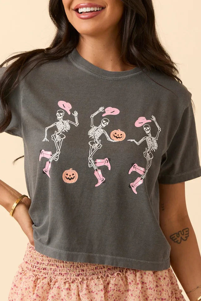 Summer Wardrobe Dancing Skeletons Dark Grey Boxy Graphic Tee SALE