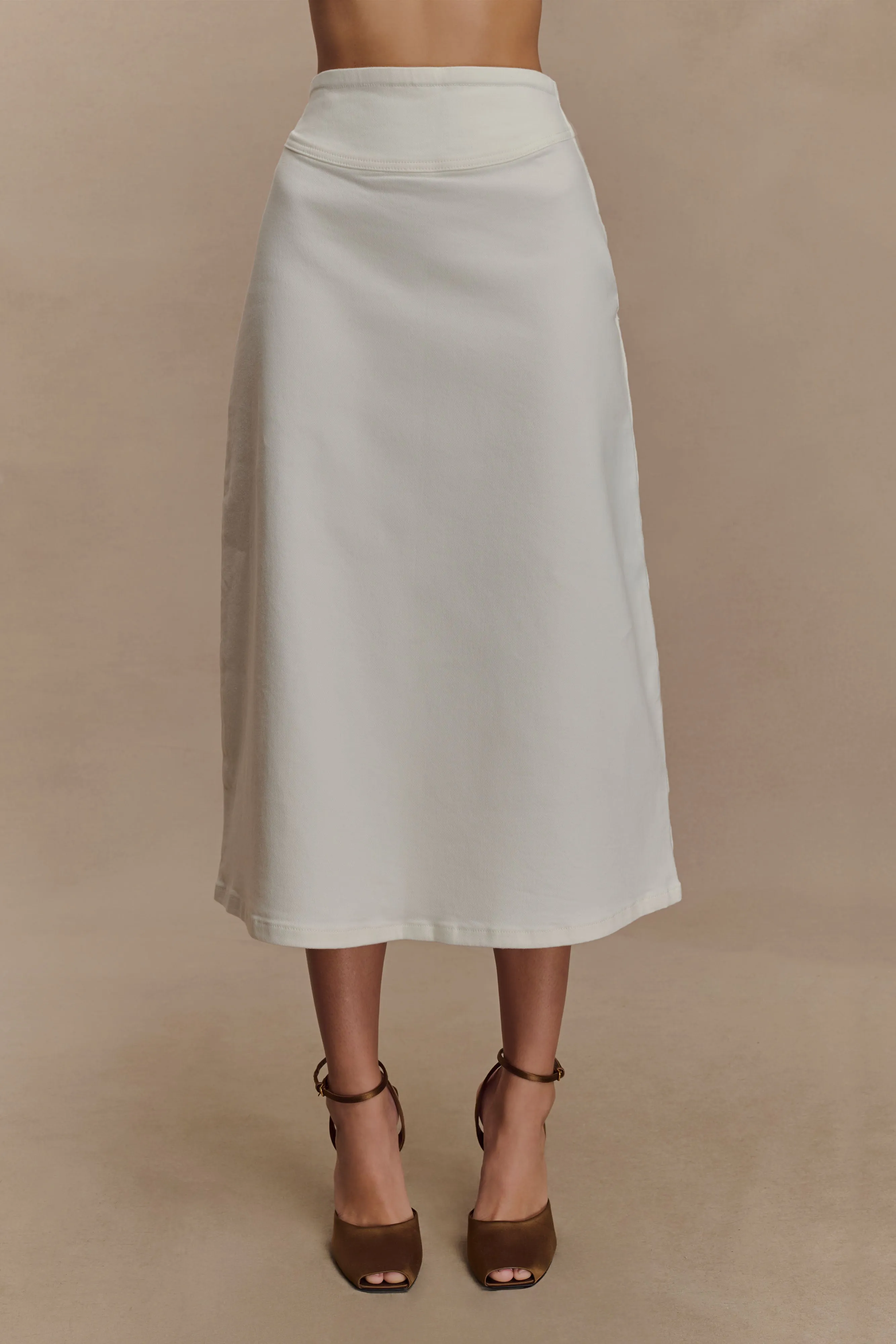 Minimal Fit Cecilia Denim A-Line Midi Skirt - White