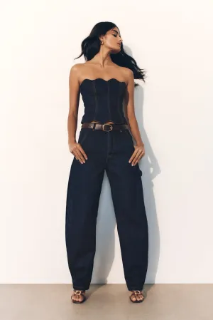 Urban Explorer Picnic Style Renata Barrel Denim Jeans - Indigo Blue