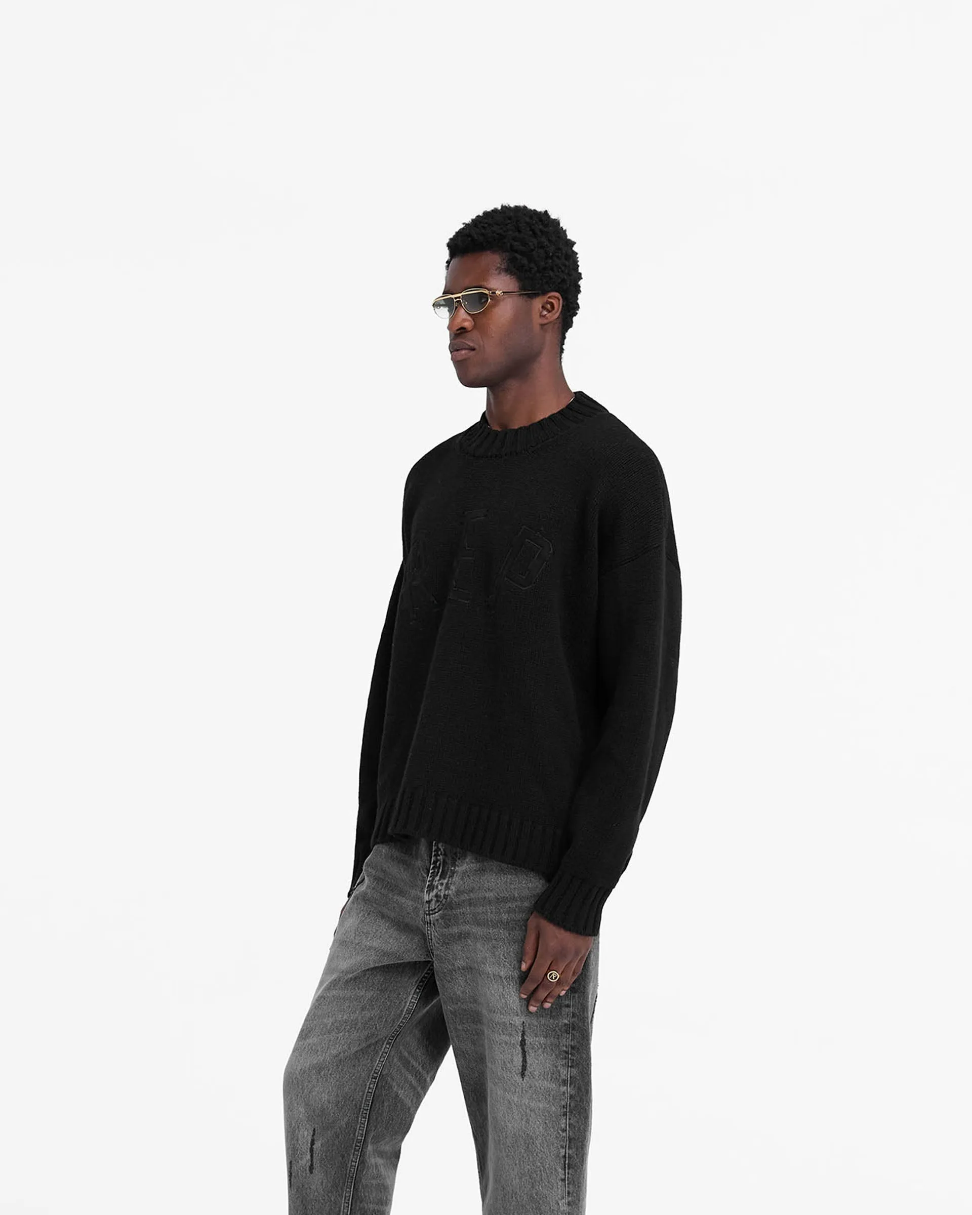 Street Wear Elegant Layer Rep Knit Jumper - Black