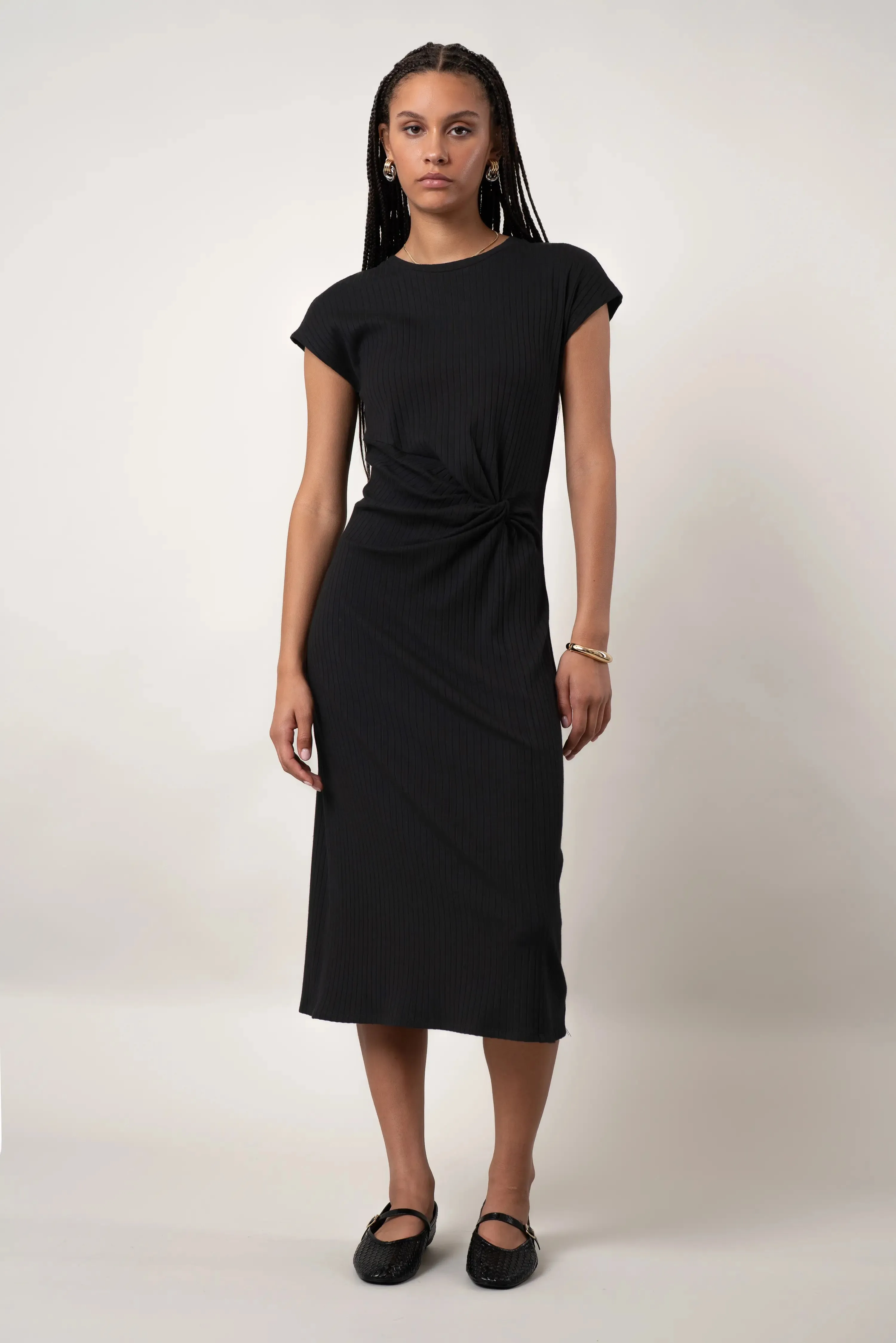 The Twist-Front Midi Dress Sleek Flex