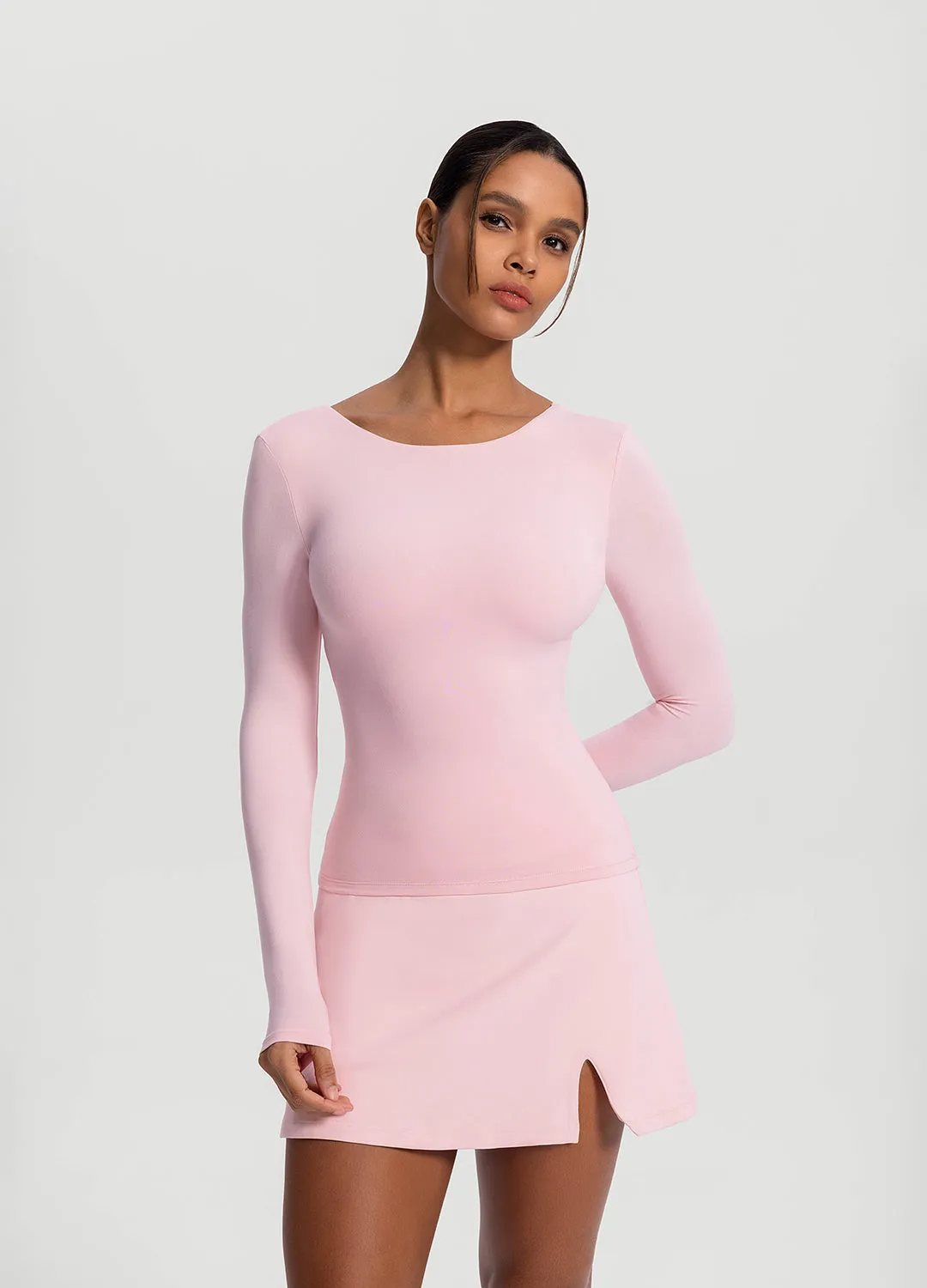 Open-Back Long Sleeve Top Relaxed Torso Fit