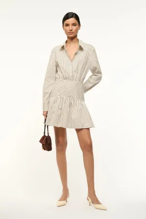 ROCCO MINI DRESS | IVORY DARK OAK MICRO STRIPE Dew Glow Easy Elegance