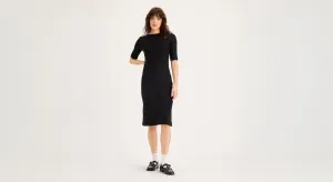 Active Wearable Smooth Neckline Rib Dress with Lofi Knit, Slim Fit