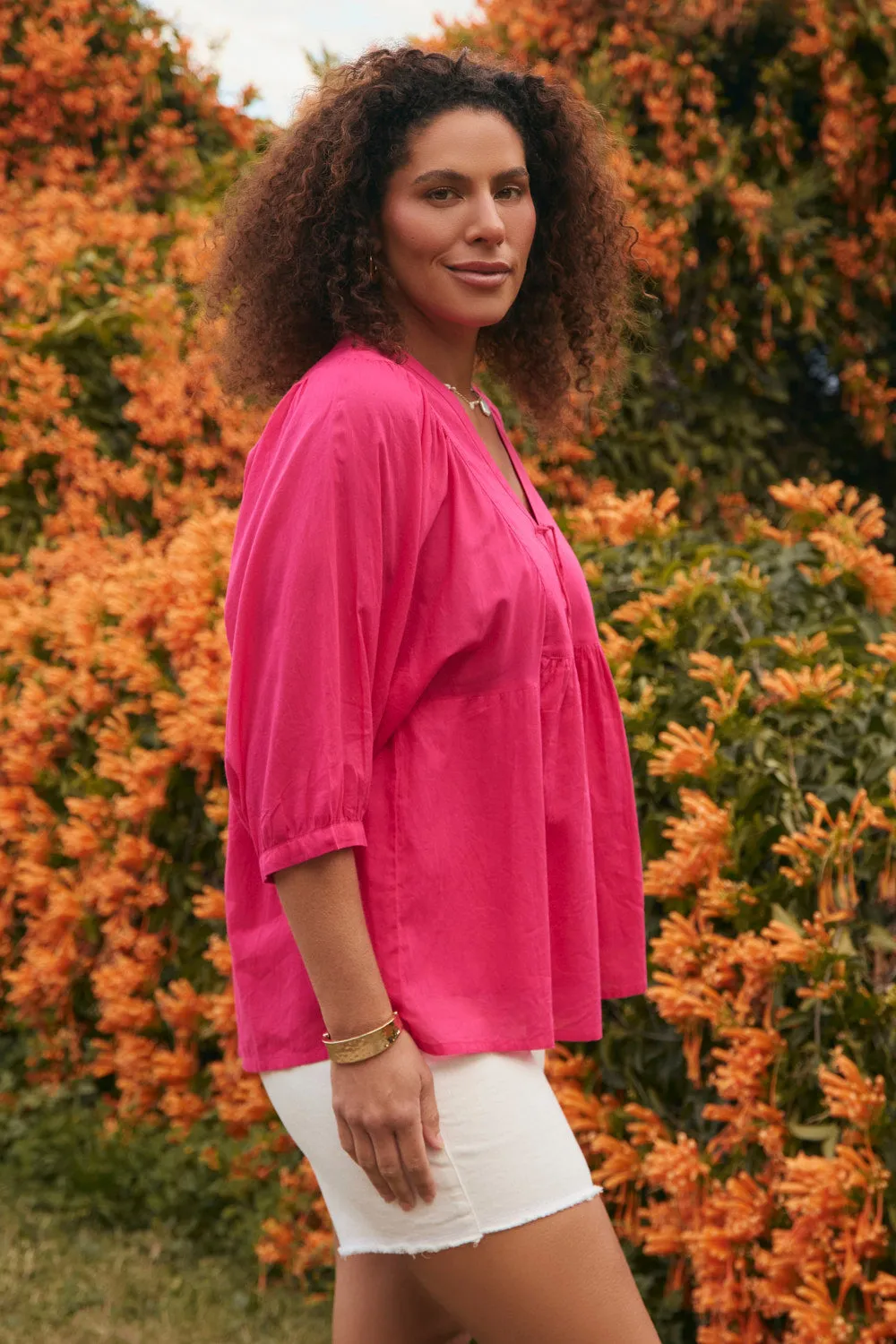 Cairo Boho Blouse in Raspberry OdorResistantTechnology Cool and Chic