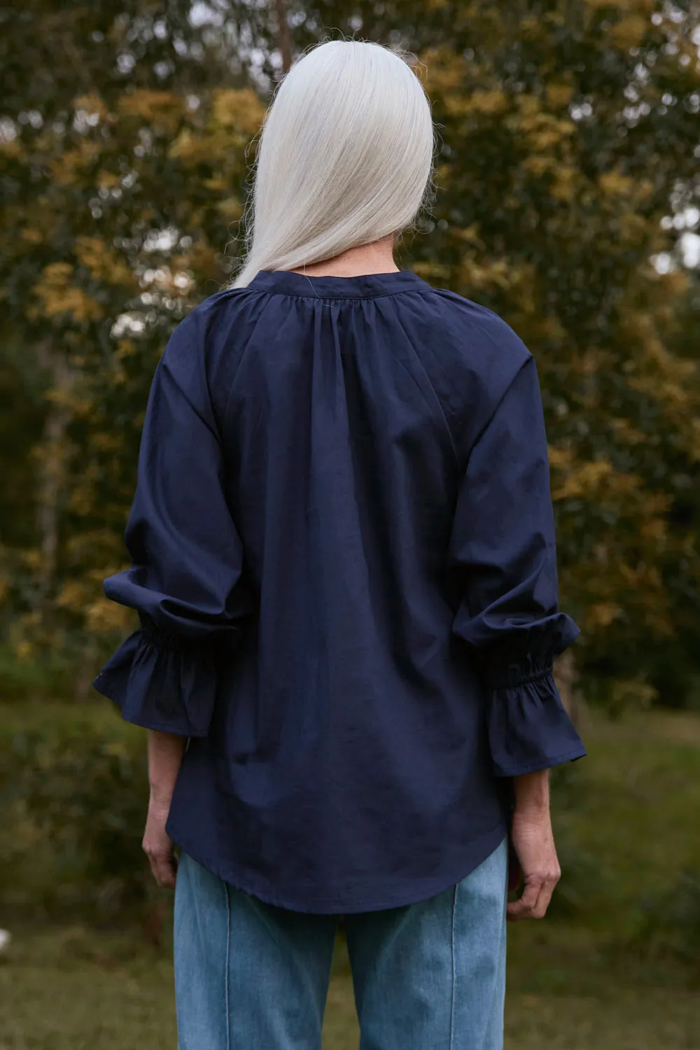 Robin Frill Cuff Top in Navy Poplin Sleeveless Comfortable And Trendy