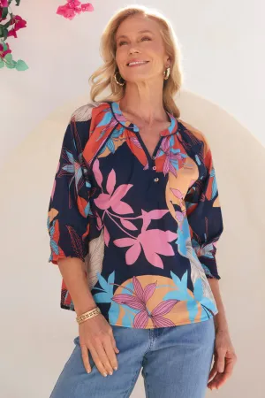 Robin Peasant Top in Shinjuku FadeResistantPrint Comfy Wear