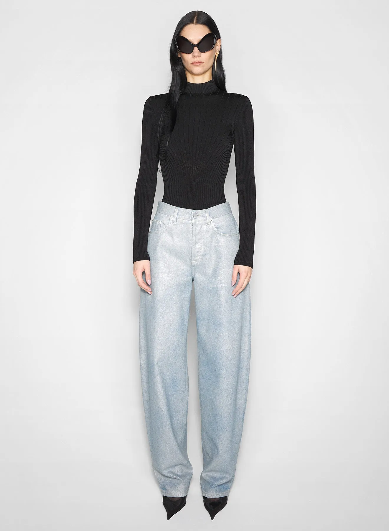 silver blue laced-up wide-leg jeans Elasticized Cuffs