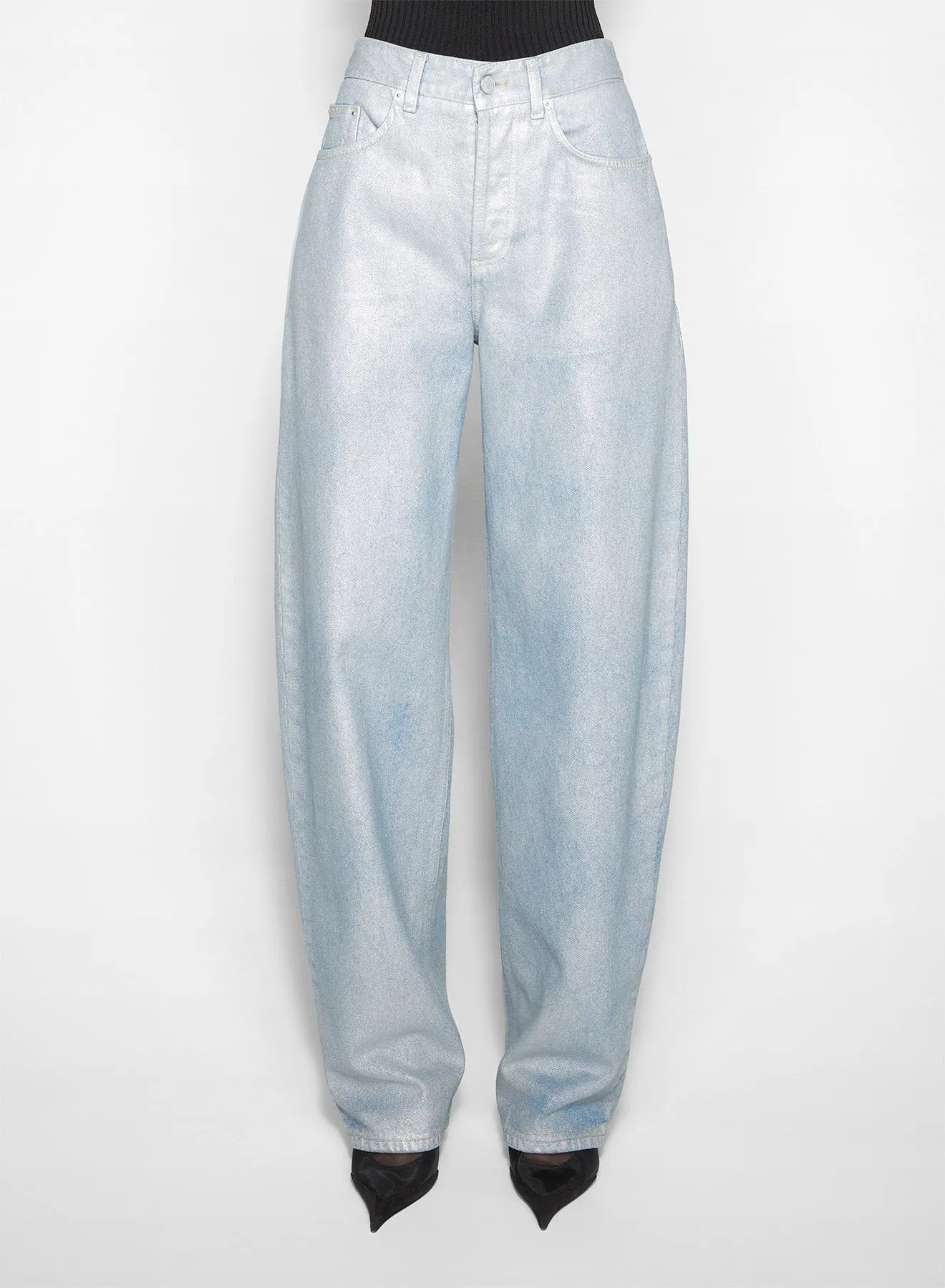 Form Fitting silver blue laced-up wide-leg jeans
