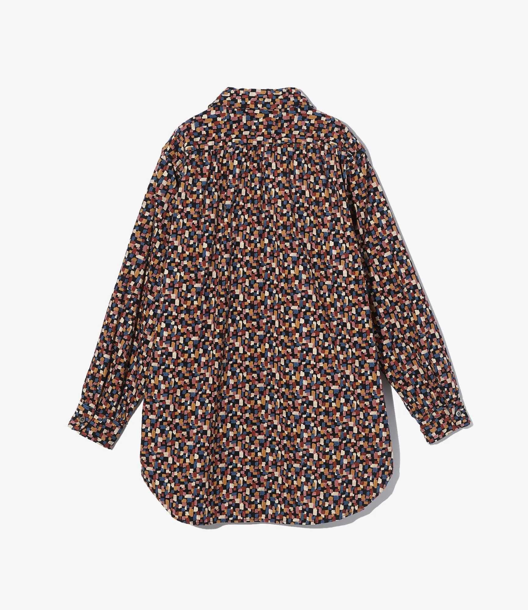 Anti Static Finish Rounded Collar Shirt ?C Black Deco Print 21W Corduroy