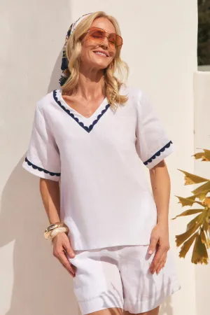 Samara Linen Blouse in Seaside WrinkleFreeFabric