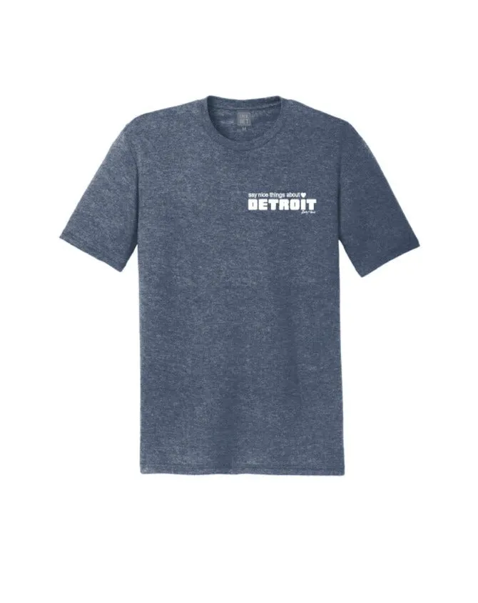Comfort Wearable Anti Shrinkage Treatment Say Nice Things About Detroit Left Chest Print T-Shirt - Heather Navy