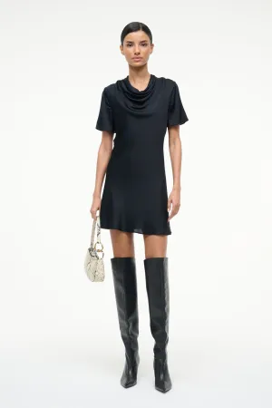 Simple Texture Leg-Lengthening IRIS SILK DRESS | BLACK