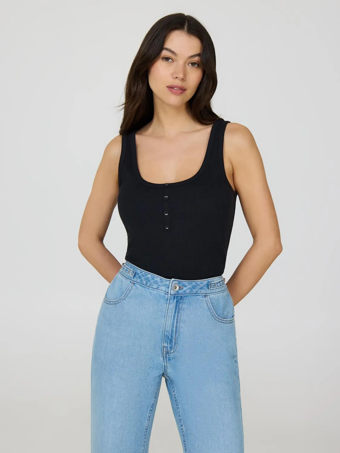 Anti Odor Technology Scoop Neck Sleeveless Ribbed Top