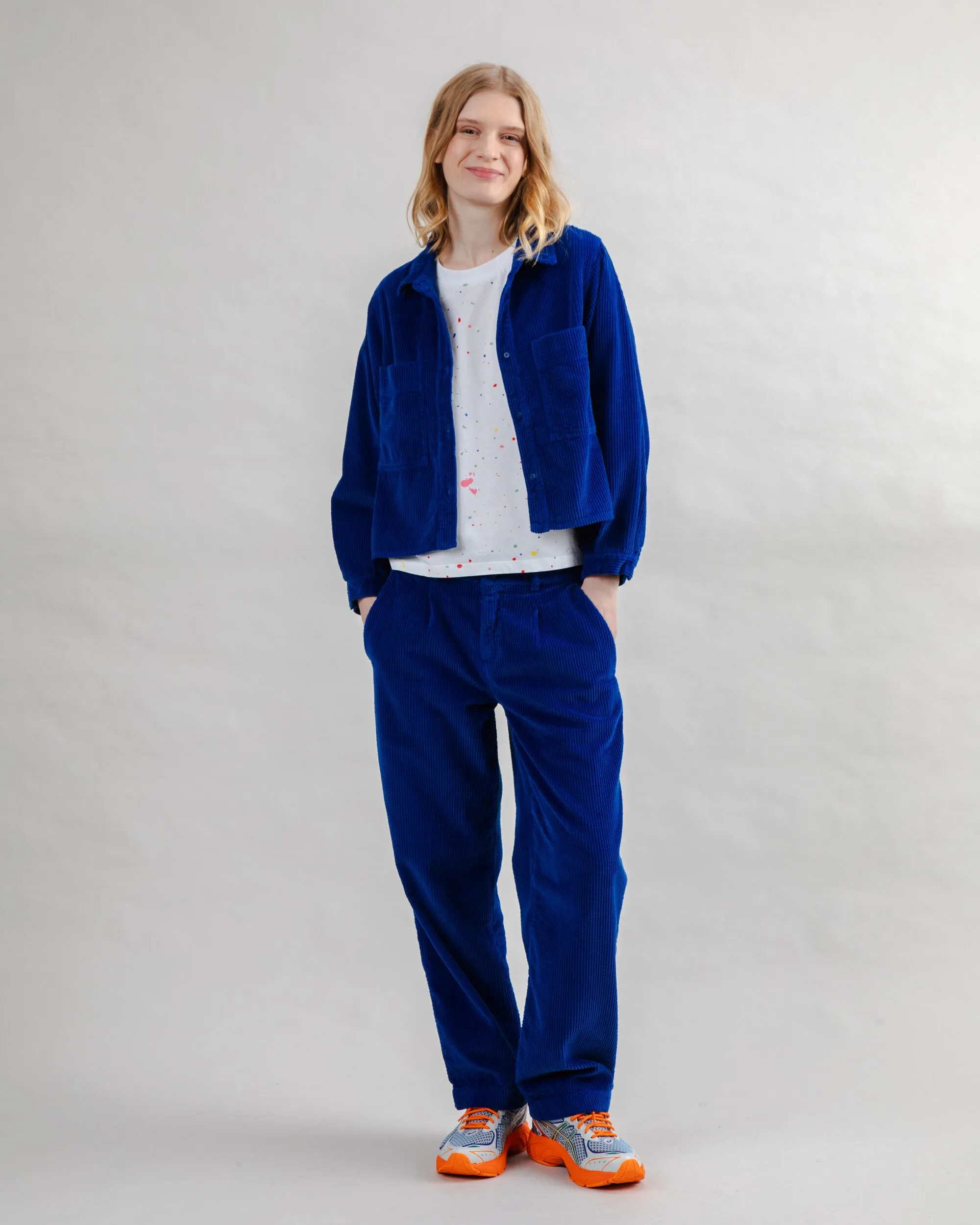 brandable Corduroy Boxy Shirt Blue